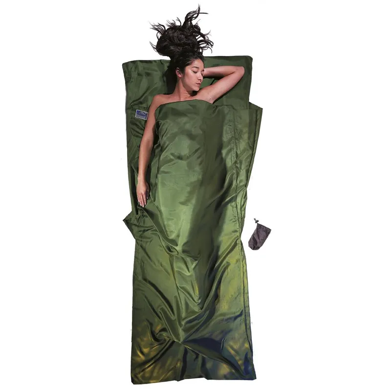 COCOON TravelSheet Seide dark olive green - Leicht-Reiseschlafsack Schneller Versand